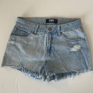 REWASH distressed striped denim jean shorts